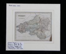 Benjamin Baker, original coloured map engraving, South Wales, for the Universal Magazine of