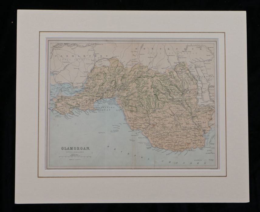 Coloured map engraving, Glamorgan, circa 1875, mounted, 30.5cm x 23cm