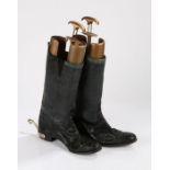 Pair of Fishers of Woolwich Military Outfitters black leather riding boots with spurs, size 7,