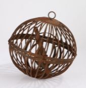 19th Century ships gimbal lamp, the orb cage exterior housing the gimballed lamp, 34cm diameter