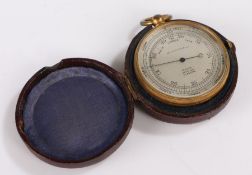 Brass cased pocket barometer by Baird Optician, Glasgow, the signed silver dial with outer