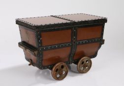 19th Century novelty cigar box, modelled as a railway wagon, with hinged lid, 29cm wide