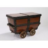 19th Century novelty cigar box, modelled as a railway wagon, with hinged lid, 29cm wide