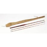 Army & Navy London three piece split cane fly fishing rod, 280cm long, housed in a canvas slip case