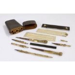 Dollond of London instrument set, the shagreen case with fitted interior containing ruler,