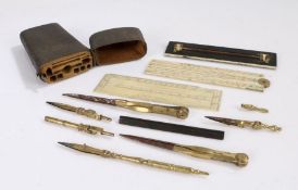 Dollond of London instrument set, the shagreen case with fitted interior containing ruler,