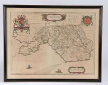 Johannes Blaeu, Coloured map engraving, Glamorganshire, "Glamorganensis comitatus vulgo Glamorgan