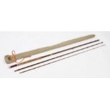 Milbro-Trufly three piece 10 foot fly rod, with cork grip, housed in a canvas slip case