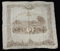 Great Exhibition 1851 silk shawl, with central depiction of the Crystal Palace and Prince Albert,