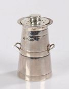 Edward VII silver novelty pepperette, Birmingham 1902, maker George Unite, modelled as a milk churn,