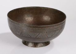 17th/18th Century Islamic copper bowl, the central field with foliate engraved decoration, the