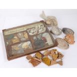 Archaeological interest, a collection of clay pipe bowls, partial arrow tip, pottery fragments,