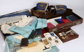 Masonic interest, Cheerybles Lodge No.2466, two brown leather cases containing aprons, gloves,