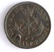 Canadian Token, copper halfpenny, BANK OF UPPER CANADA 1854, with depiction of St. George and the