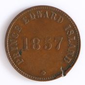 Canadian Token, copper, 1857, PRINCE EDWARD ISLAND, reverse SELF GOVERNMENT FREE TRADE