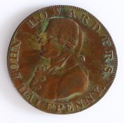 British Token, copper halfpenny, IOHN HOWARD F.R.S HALFPENNY, with central bust, the reverse