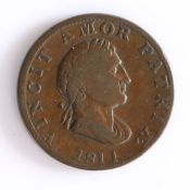British Token, copper halfpenny, 1811, VINCIT AMOR PATRAE 1811, with central bust, the reverse