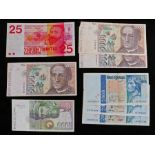 Banknotes, to include Netherlands 25 Gulden, Portugal 2000 Escudos x 3, Spain 5000 Pesetas x 3 and a