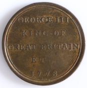 British Token, GEORGE III KING OF GREAT BRITAIN ETC 1772, the reverse with profile bust of George