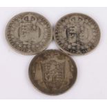 Coins, to include a William IV Half Crown 1834 and two Victoria Half Crowns 1889 and 1891, (3)