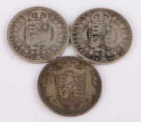 Coins, to include a William IV Half Crown 1834 and two Victoria Half Crowns 1889 and 1891, (3)