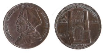 British Token, copper penny, 1795, Ipswich, issued by the Conder family, CARDINAL WOLSEY BORN AT