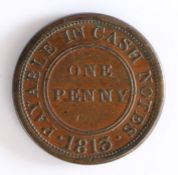 British Token, copper penny, 1813, Worcester, JOHN KNAPP JUNIOR, with central crest, the reverse