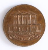 British Token, copper halfpenny, Chelmsford, SHIRE HALL, with central depiction of the shire hall,