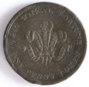 British Token, copper penny, Cornwall, CORNISH MOUNT ONE PENNY TOKEN, with central depiction of
