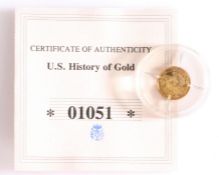 U.S. History of Gold Fort Knox 14 carat gold coin, issued 2009, 0.5g, with certificate