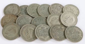 George VI, a collection of pre 1947 Half Crown coins, 1939 x 16, (16)