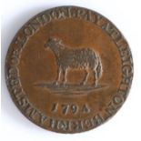 British Token, copper halfpenny, 1794, London, BERKHAMSTED OR LONDON PAY AT LEIGHTON 1794, with