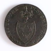 British Token, halfpenny, THE COMMERCE OF BRITAIN with the initials PD above a crown flanked by an