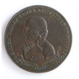 British Token, halfpenny, 1795, London, D.I. EATON THREE TIMES ACQUITTED OF SEDITION, with profile