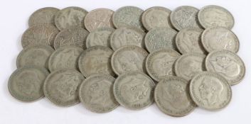 George V, a collection of Half Crowns coins, 1931 x 8, 1932 x 7, 1933 x 5, 1935 x 3 and 1936 x 4, (