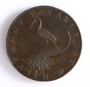 British Token, copper halfpenny, 1792, Midlands, HALFPENNY PAYABLE AT with depiction of a stork on a