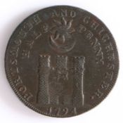 British Token, copper halfpenny, 1794, PORTSMOUTH AND CHICHESTER HALF PENNY with Portsmouth coat