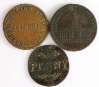 Three Tokens, to include London Pavilion Music Hall, Balcony ticket, 1800 Penny Token and a Royal