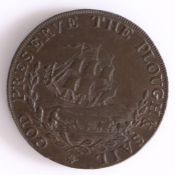British Token, copper halfpenny, Ipswich, GOD PRESERVE THE PLOUGH & SAIL, with depiction of a