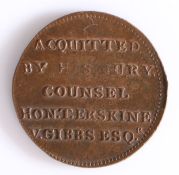 British Token, copper halfpenny, 1794, J.H. TOOKE ESQ.R 1794 TRIED FOR HIGH TREASON, with profile