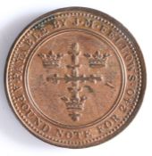 British Token, copper penny, 1812, Nottingham, ONE PENNY TOKEN 1812, with depiction of buildings,