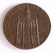 British Token, copper halfpenny, 1794, CHICHESTER HALFPENNY with Chichester cross, the reverse QUEEN