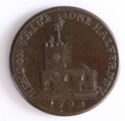 British Token, copper halfpenny, 1794, Hendon, HENDON VALUE ONE HALFPENNY 1794, with central