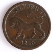 British Token, copper halfpenny, 1813, HALPENNY 1813, with depiction of a lion, the reverse with