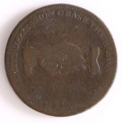 British Token, copper halfpenny, circa 1787, AM I NOT A MAN AND BROTHER, with depiction of a chained