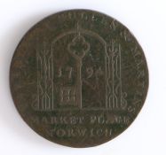 British Token, copper halfpenny, 1794, Norwich, SUCCESS TO THE PLOUGH AND SHUTTLE, with central