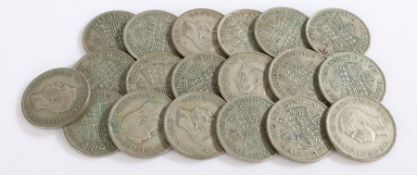 George VI, a collection of pre 1947 Half Crown coins, 1945 x 19, (19)