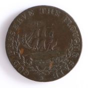 British Token, copper halfpenny, Ipswich, GOD PRESERVE THE PLOUGH & SAIL, with depiction of a