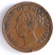 Canadian Token, copper penny, PROVINCE OF NOVA SCOTIA, with central profile bust of Victoria, the