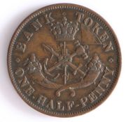Canadian Token, copper halfpenny, BANK OF UPPER CANADA 1852, with depiction of St. George and the